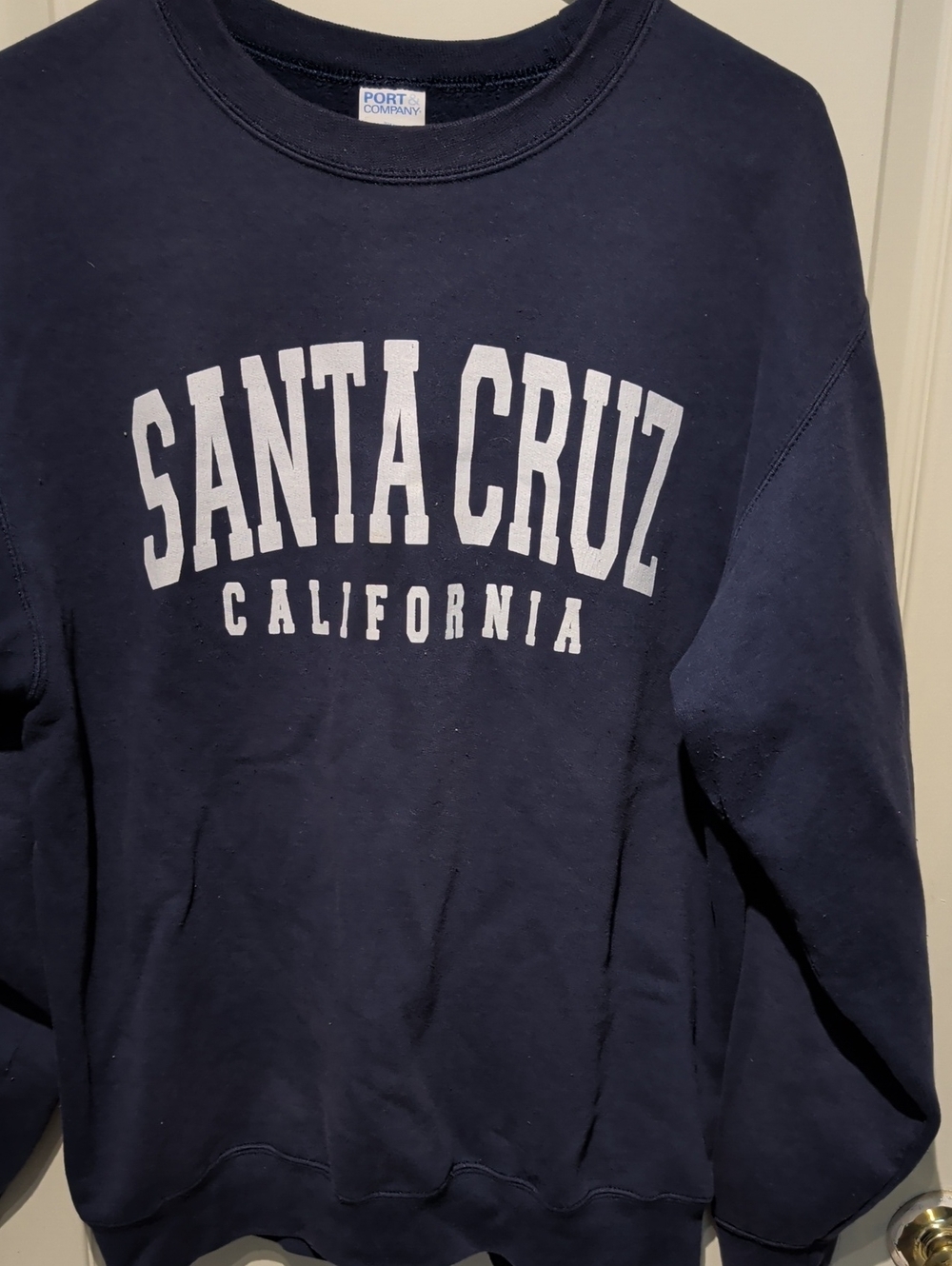 Port Authority Navy Crewneck Sweatshirt with White Santa Cruz Print